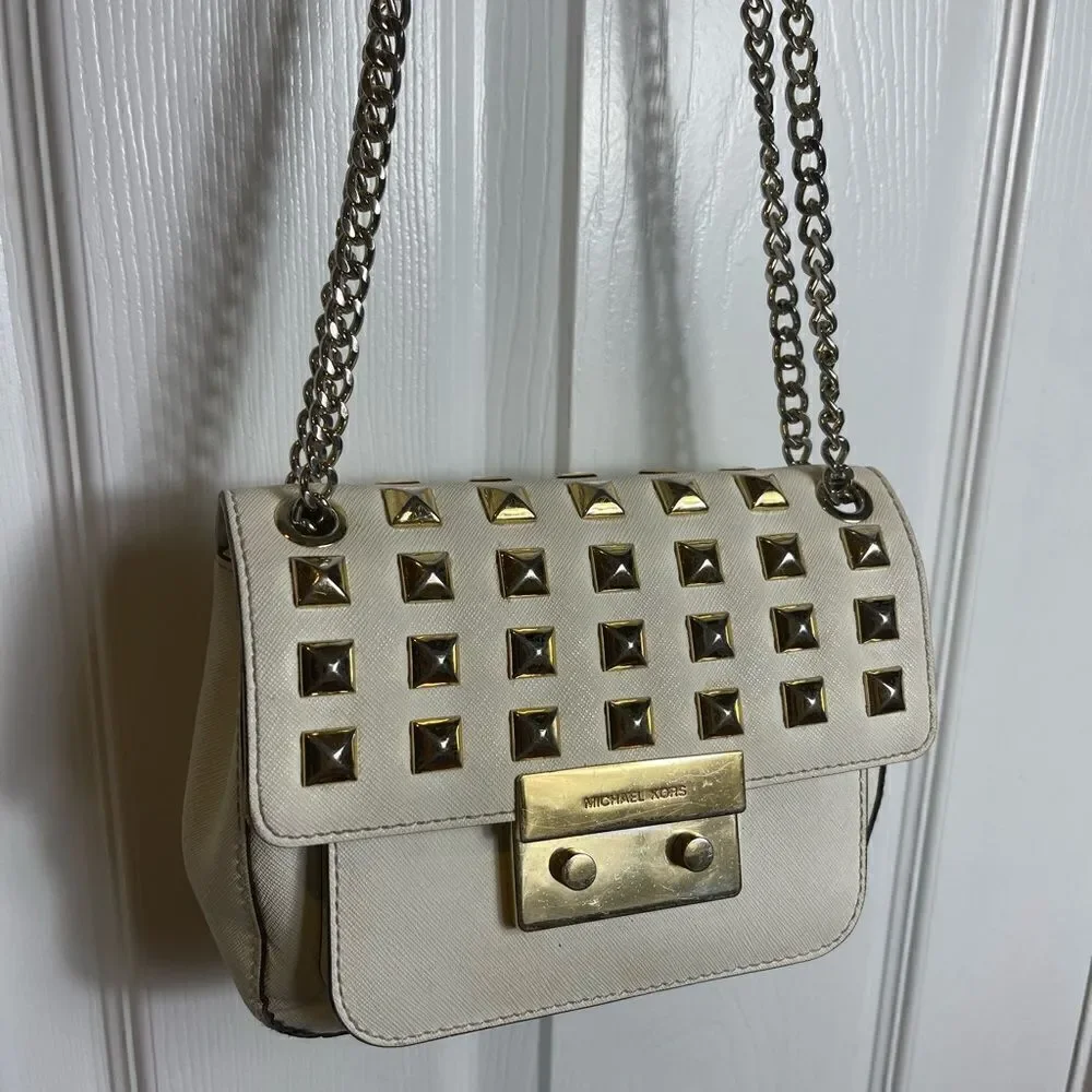 Michael Kors leather off white studded sloan shoulder bag gold tone Hard…